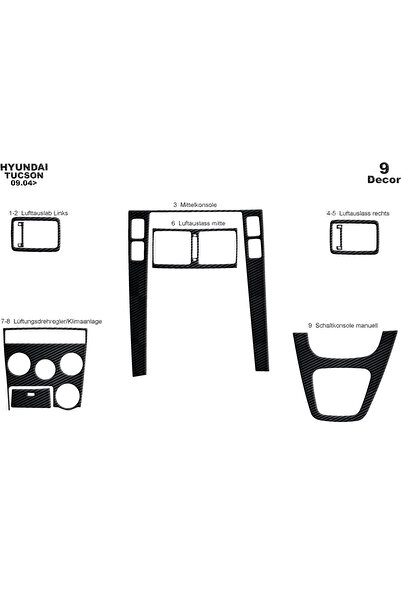 Marscockpitdesign Hyundai Tucson Dashboard Console Cover 2004-2010 9 Pieces