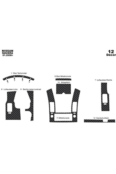 Marscockpitdesign نيسان نافارا كونسول-توربيدو 2006-2010 12 قطعة