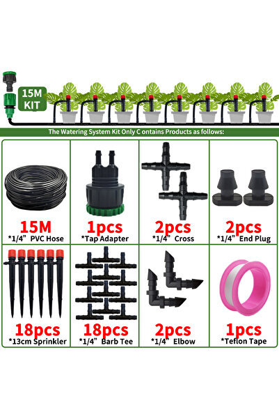 choice2 طقم نظام ري بالتنقيط أوتوماتيكي للحدائق، بطول 15 مترًا و18 رشاشًا، مز...