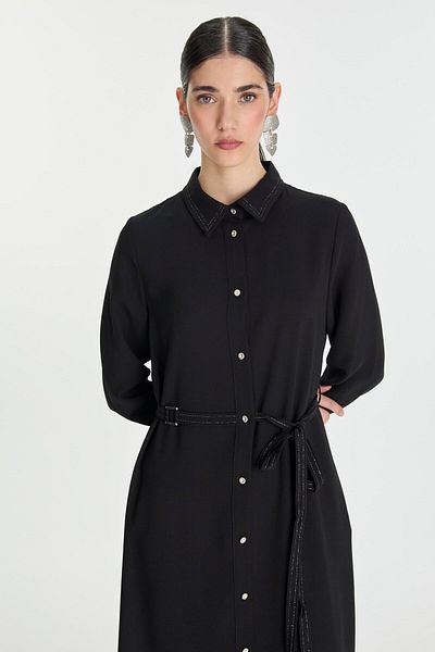 Zühre Shirt Collar Buttoned Belt Detailed Black Wear and Go Gc-0272