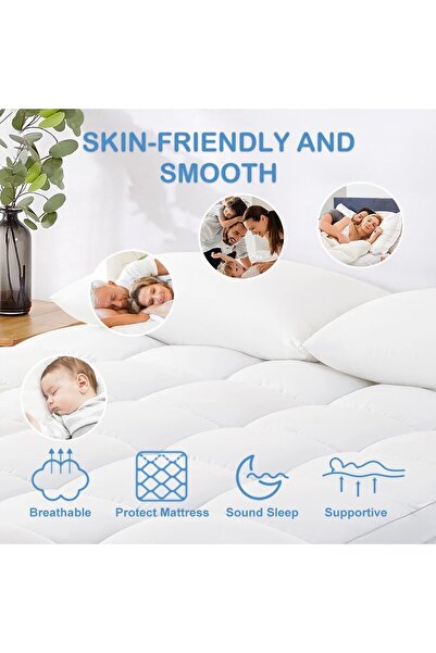 KOZZY HOME Four Corner Elastic Sleeping Pad, 100% Micro Cotton Fabric, Siliconeized Fiber Filling