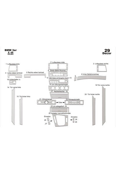 Marscockpitdesign BMW 3 Series E46 وحدة التحكم بيانو أسود مطلي 1998-2004