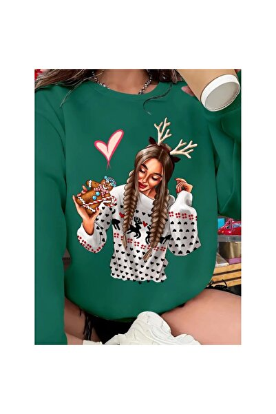 Omarı    Women's Christmas Custom Long Sleeve Crew Neck Print Viscose Two Thread Blouse