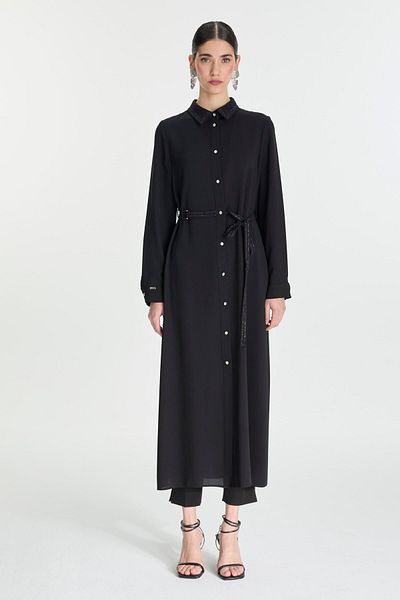 Zühre Shirt Collar Buttoned Belt Detailed Black Wear and Go Gc-0272