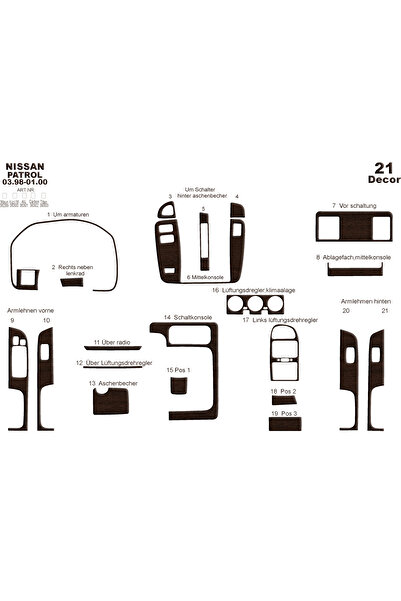 Marscockpitdesign نيسان باترول كونسول-توربيد 1998-2000 21 قطعة