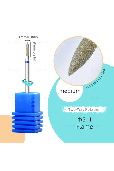 Choice5 Medium 2.1mm(8) HYTOOS Flame Diamond Nail Drill Bits Professional Cut...