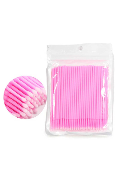 Choice7 مجموعة من 100 قطعة من أعواد قطن الوردية، فرشاة دقيقة لإزالة وصلات الرموش