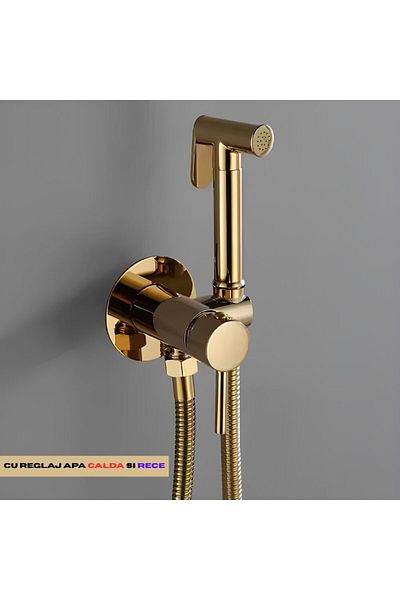Rain Drop De la Robinetul Meu Hygienic shower set, intimate type, with hot/cold water for bidet and toilet, recessed, shiny gold