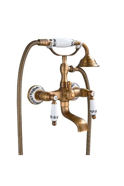 Rain Drop De la Robinetul Meu Antique Shower Set, Telephone Style, Ceramic Ornament, Bathtub Faucet and Hand Shower