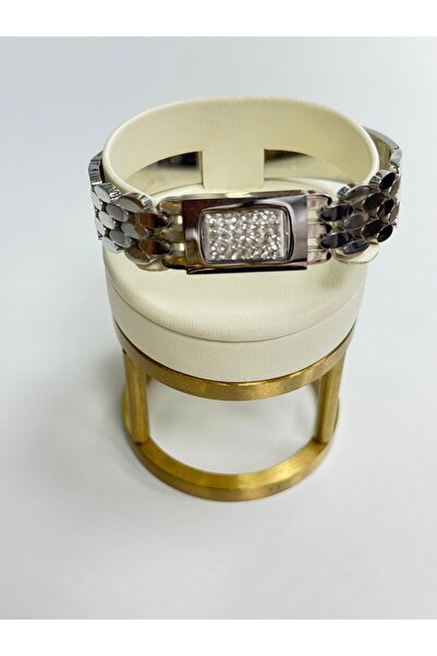 VLDORO Silver Tone Steel Bracelet with Sparkling Stones
