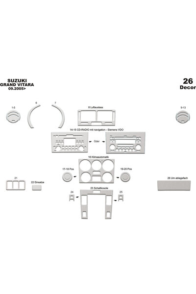 Marscockpitdesign سوزوكي جراند فيتارا 4X4 كونسول-توربيدو 2005 26 قطعة