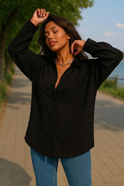Stile Bella قميص كتان نسائي كبير الحجم بجيب واحد