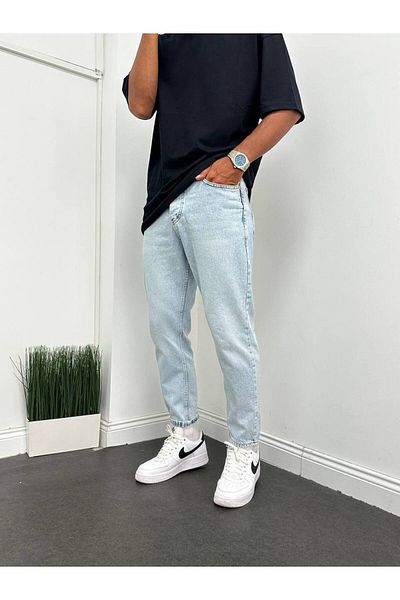 Gambocci Men's Boyfriend High Waist Ankle Length Denim Pants