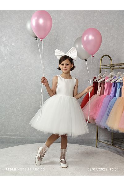 NSMLİFE Girl's Evening Dress Island, White Model, Tutu Dress