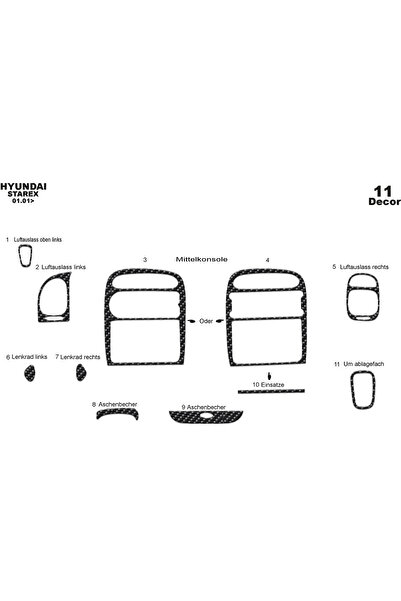 Marscockpitdesign هيونداي ستاركس كونسول-توربيدو 2001-2007 11 قطعة