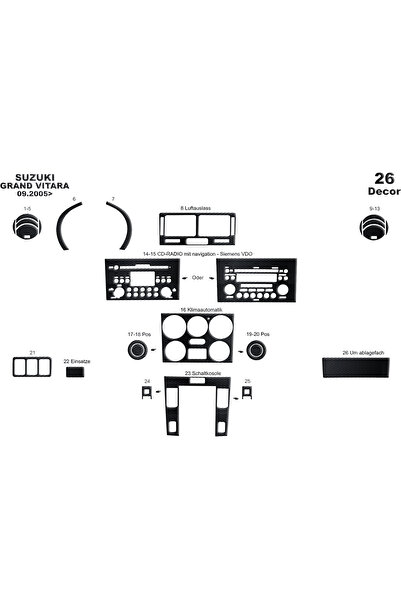 Marscockpitdesign سوزوكي جراند فيتارا 4X4 كونسول-توربيدو 2005 26 قطعة