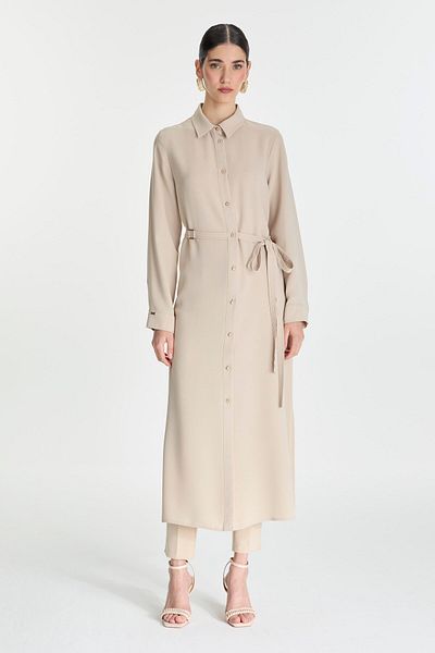 Zühre Shirt Collar Buttoned Belt Detailed Beige Wear and Go Gc-0272