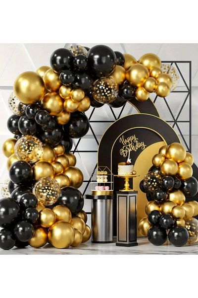 Çemrek Süs Parti Black Gold Chrome Transparent Sequin Balloon Chain Set of 103