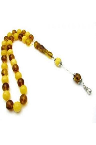 Eagal Circular Amber Rosary in White-Brown Color