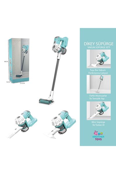 Brother Toys مكنسة كهربائية للأطفال 3 في 1 مع ميزة شفط الصوت والضوء، لون أزرق