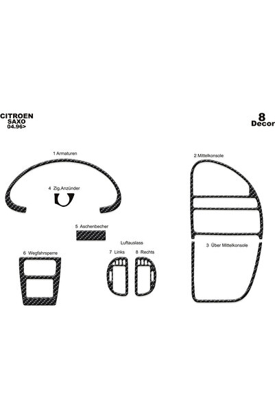 Marscockpitdesign Citroen Saxo Konsol-Torpido Kaplama 1996-1999 8 Parça