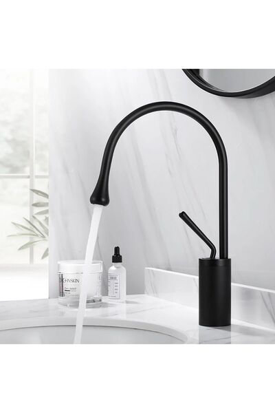 Rain Drop De la Robinetul Meu Baterie lavoar baie, inalta 38 cm, monocomandata, din Alama, negru mat
