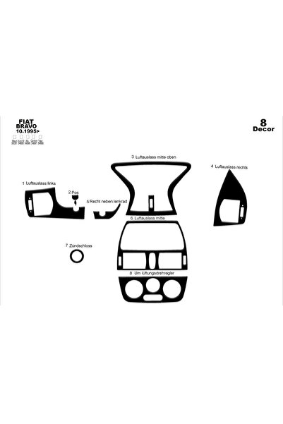 Marscockpitdesign فيات برافا ماريا بيانو بلاك مطلي 1995 8 قطع