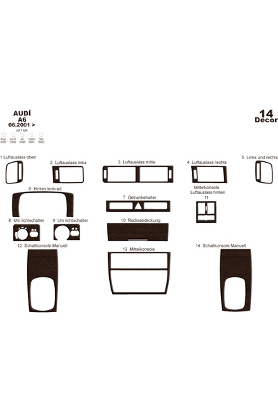 Marscockpitdesign أودي A6 وحدة التحكم-توبيردو 2001-2004 14 قطعة