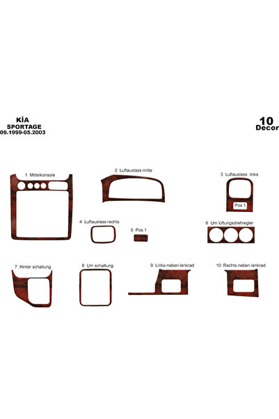 Marscockpitdesign كيا سبورتاج غطاء توربيدو أمامي ماهوجني 10 قطع 1999-2003