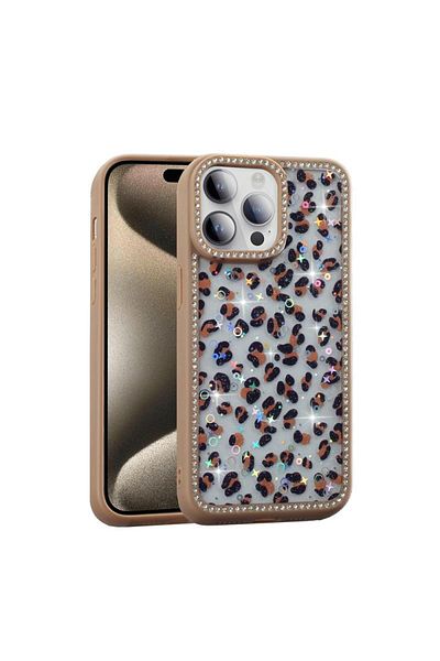 HTstore حافظة هاتف آيفون 14 برو متوافقة مع تصميم حجر وفضي غطاء Zore Azra-Gold
