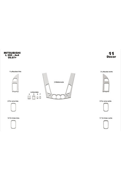 Marscockpitdesign ميتسوبيشي L200 4X4 بيانو أسود مطلي 2007 11 قطعة