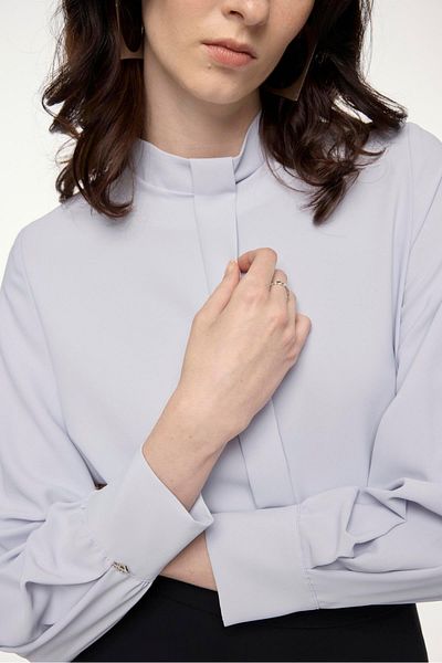 Zühre Stand Collar Stripe Detail Gray/Blue Blouse B-0139