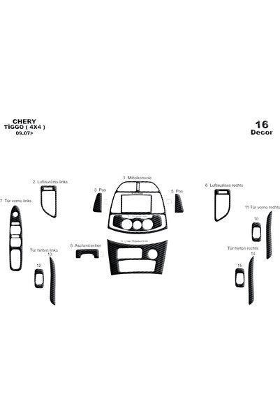 Marscockpitdesign تشيري تيجو 4x4 كونسول-توربيد 2007 16 قطعة