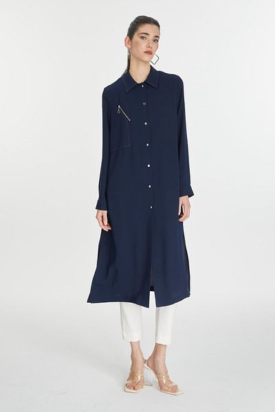 Zühre Shirt Collar Button Closure Navy Blue Wear Out Gc-0280