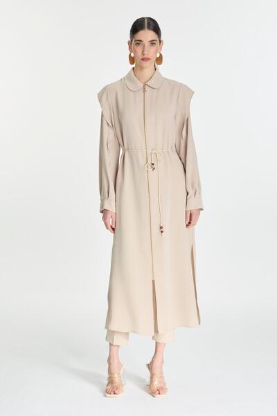 Zühre Gömlek Yaka Fermuarlı Bağcık Detaylı Bej Giy Çık GÇ-0274