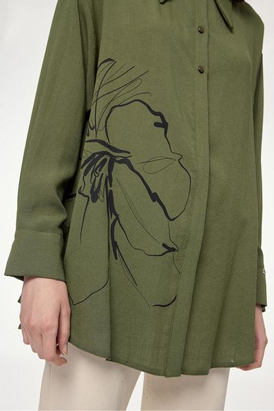 Zühre Patterned Long Sleeve Khaki Shirt G-0110