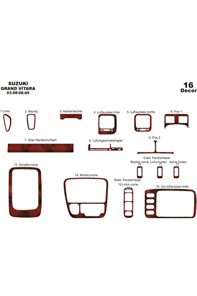 Marscockpitdesign سوزوكي جراند فيتارا 4X4 كونسول-توربيدو 1998-2005 16 قطعة