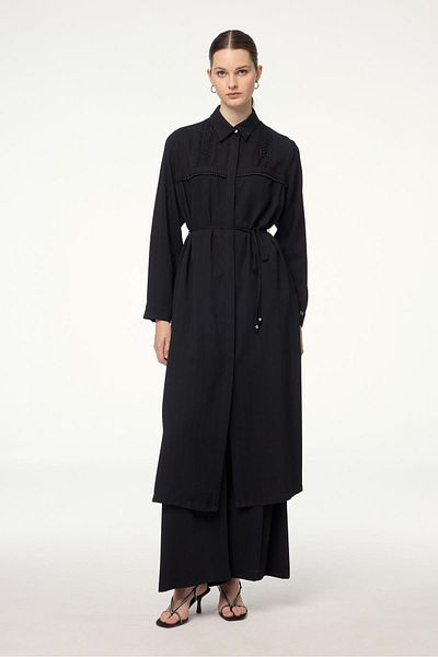 Zühre Black Wear and Remove with Ribbon Processing and Bead Detail Gc-0267