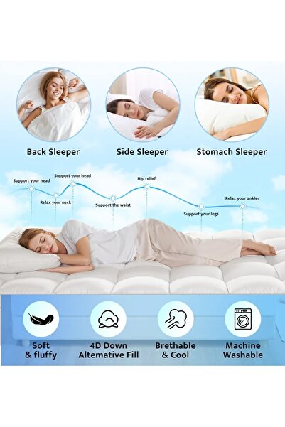 KOZZY HOME Four Corner Elastic Sleeping Pad, 100% Micro Cotton Fabric, Siliconeized Fiber Filling