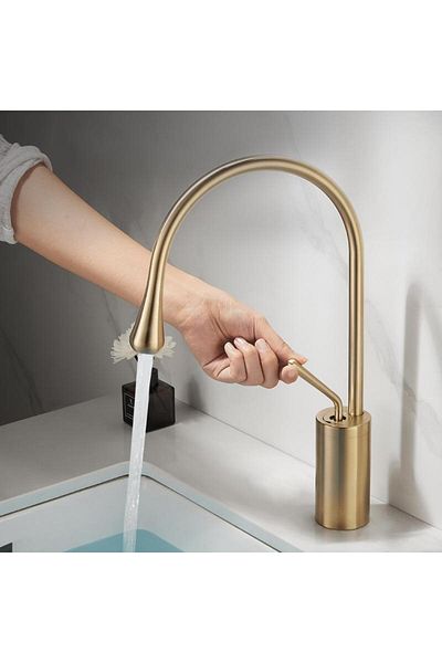 Rain Drop De la Robinetul Meu Bathroom sink mixer, medium spout height 38 cm, single-lever, made of Brass, gold nickel plated