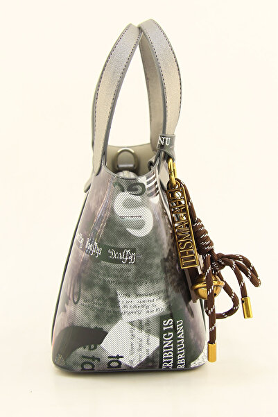 HNB Women's Gray Monogram Printed Mini Bucket Bag