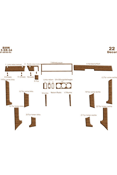 Marscockpitdesign Bmw 5 E34 كونسول متوافق مع توربيدو 1988-1995 22 قطعة
