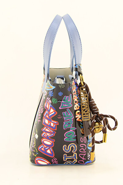 HNB Mini geantă de damă, albastru, negru, imprimată cu monogramă