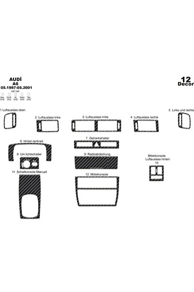 Marscockpitdesign أودي A6 وحدة التحكم-تغليف التوربيدو 1997-2001 12 قطعة