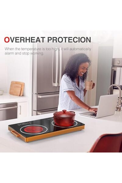 Olympia Portable Dual Induction Cooktop, 2 Burners, 7000W Power, 10 Temp Levels, Safety Lock, Timer, Scratch
