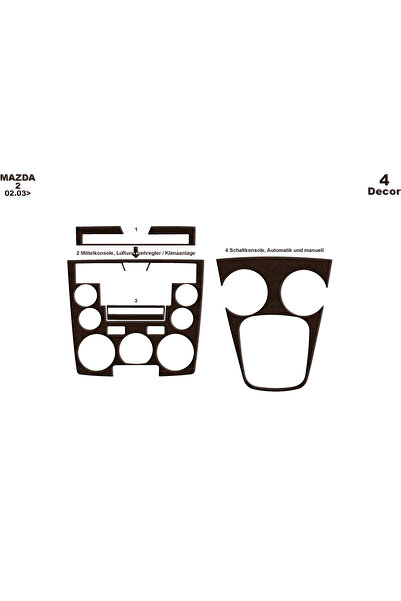Marscockpitdesign Mazda 2 Console-Torpedo Trim 2003-2006 4 Pieces