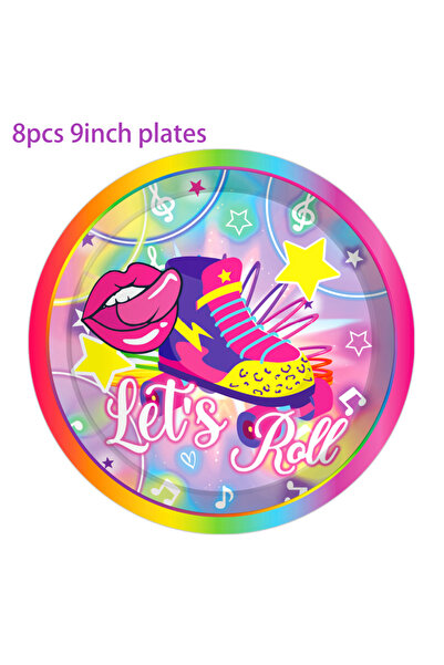Choice1 MM251-8pcs 9inch Cartoon Roller Skating Party Disposable Tableware Se...