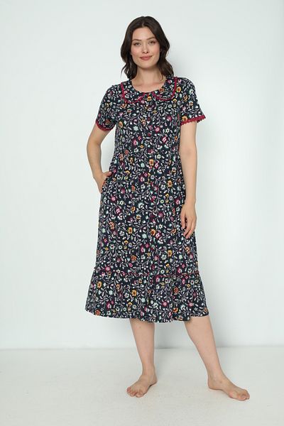 ROMEO LİFE Women's Cotton Modal Fabric Button Detailed Patterned Stylish Dress 7837