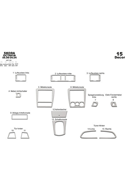 Marscockpitdesign سكودا اوكتافيا مطلية بالألمنيوم 1998-2004 15 قطعة