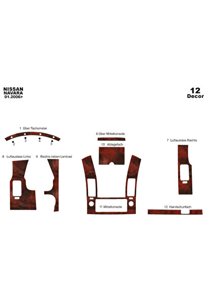 Marscockpitdesign نيسان نافارا بيانو أسود مطلي 2006-2010 12 قطعة